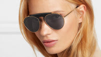 Leather Metal Gold Pilot Sunglasses
