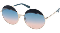 Leather Metal Gold Round Sunglasses